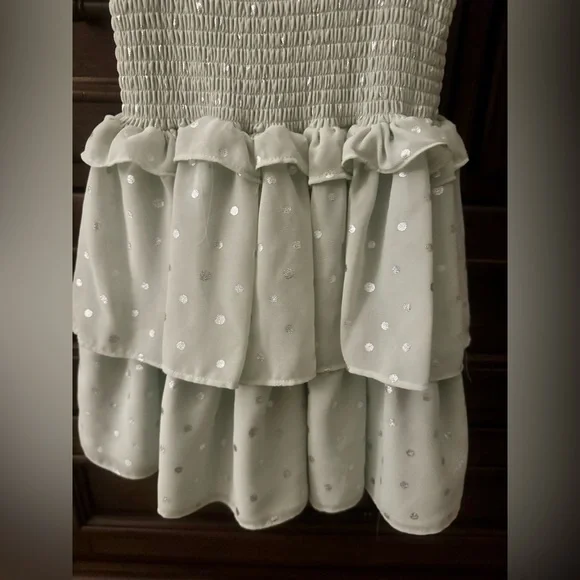 Habitual Girls Light Green w Silver Polka Dot Puff Sleeve Dress - Size 12 - NWOT - Picture 5 of 7